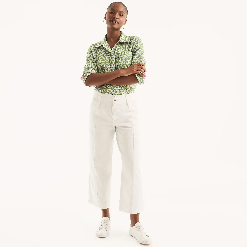 Women's Hiking Pants-Nautica Womens Cropped Pleated Chino Pant