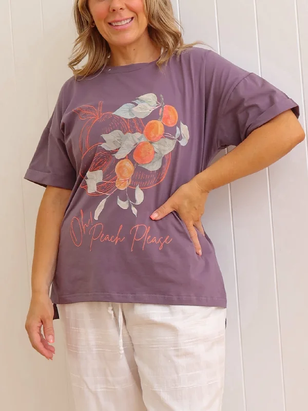 Women's Off Shoulder T-Shirts-Oh! Peach Please Tee