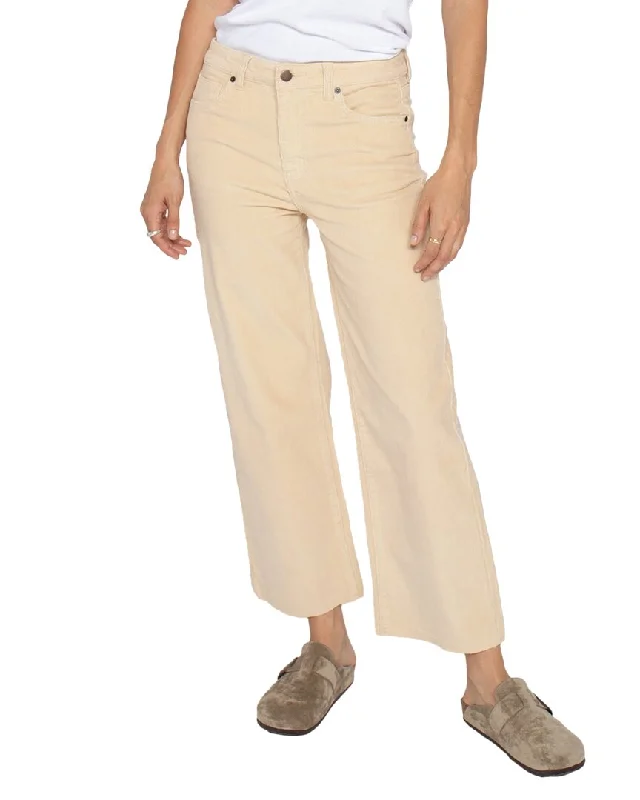 Women's Plus Size Pants-Oliver Logan Aberdeen High Rise Corduroy Almond Butter Ankle Flare Jean