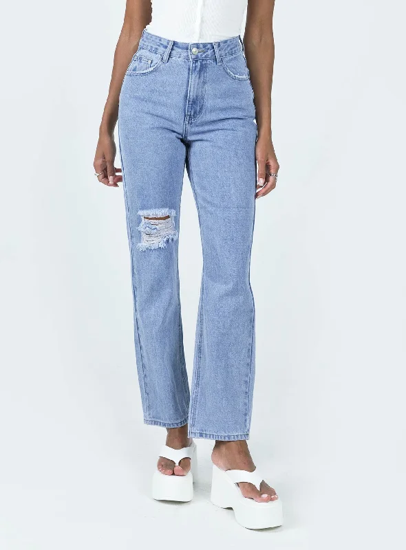 Women's Front Zip Pants-Ora Mom Jean Denim