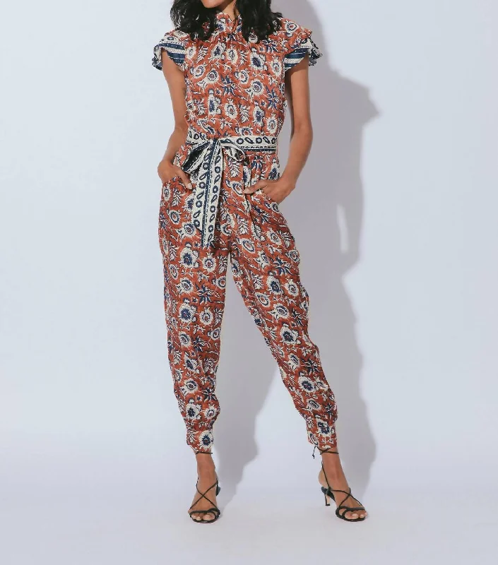 Women's Novelty Print Pants-Perla Jumpsuit In Sienna Block Print