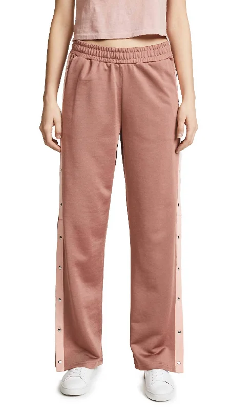 Women's Subtle Color Pants-Press-Button Track Pants In Dusty Rose