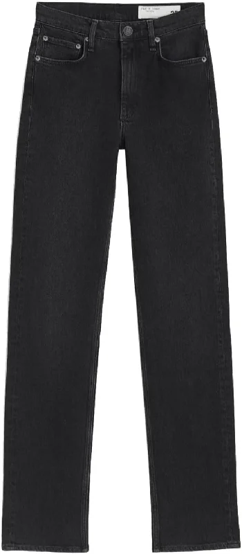 Women's Casual Leggings-Rag & Bone Women Harlow Worn Black Full-Length Jeans