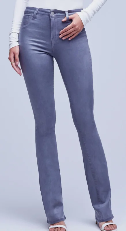 Women's Straight Fit Pants-Selma High Rise Coated Pants In Gris Coated