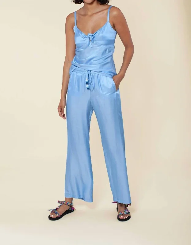 Women's Jean Pants-Solid Silk Pant In Blue