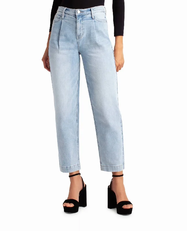 Women's Floral Pants-Sutton Place High Rise Pleated Taper Jean In Light Blue