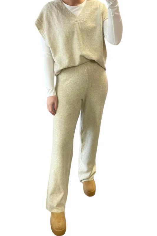 Women's Mid Rise Pants-Sweater Pants In Oatmeal