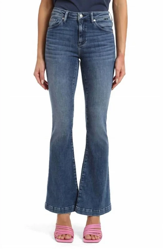 Women's High-Waist Pants-Sydney Wide Leg Flare Jeans In Mid Feather Blue