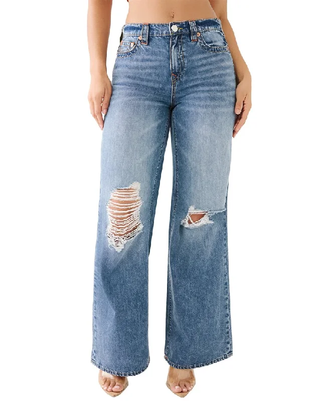 Women's Layered Pants-True Religion Naida W/ Destroy Leila High Rise Wide Leg Jean