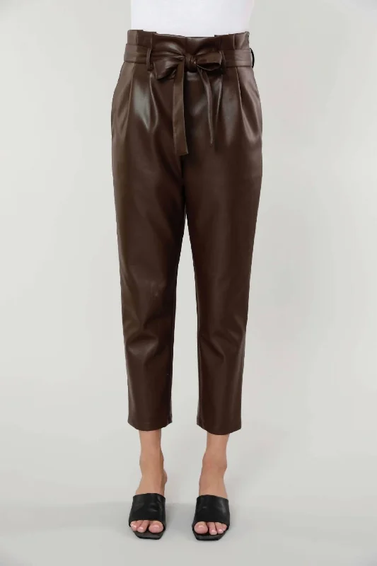 Women's Cropped Pants-Uptown Paper Bag Pants In Brown