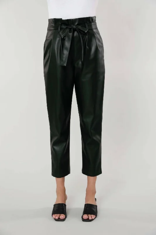 Women's Wide-Leg Pants-Uptown Paper Bag Pants In Green