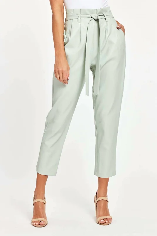 Women's Velvet Pants-Uptown Paper Bag Pants In Mint