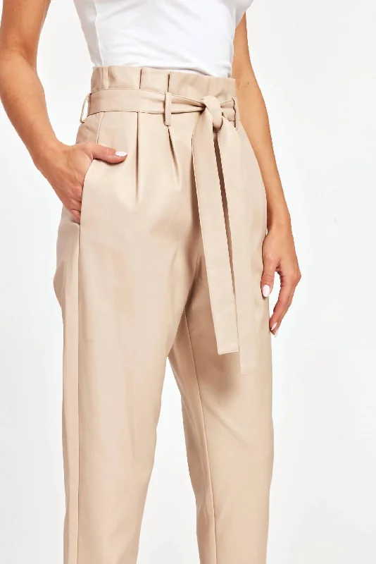 Women's Vacation Pants-Uptown Paper Bag Pants In Oyster