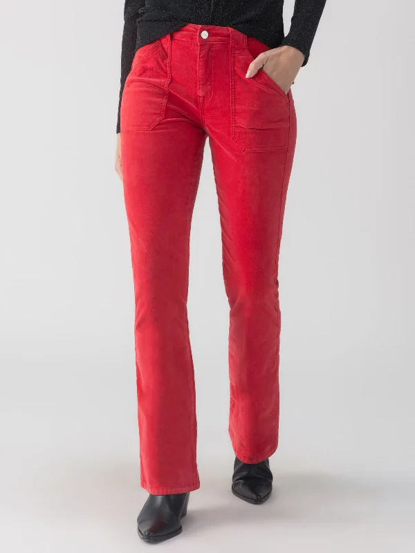 Women's Holiday Pants-Velveteen Hayden Bootcut Standard Rise Pant Mars Red