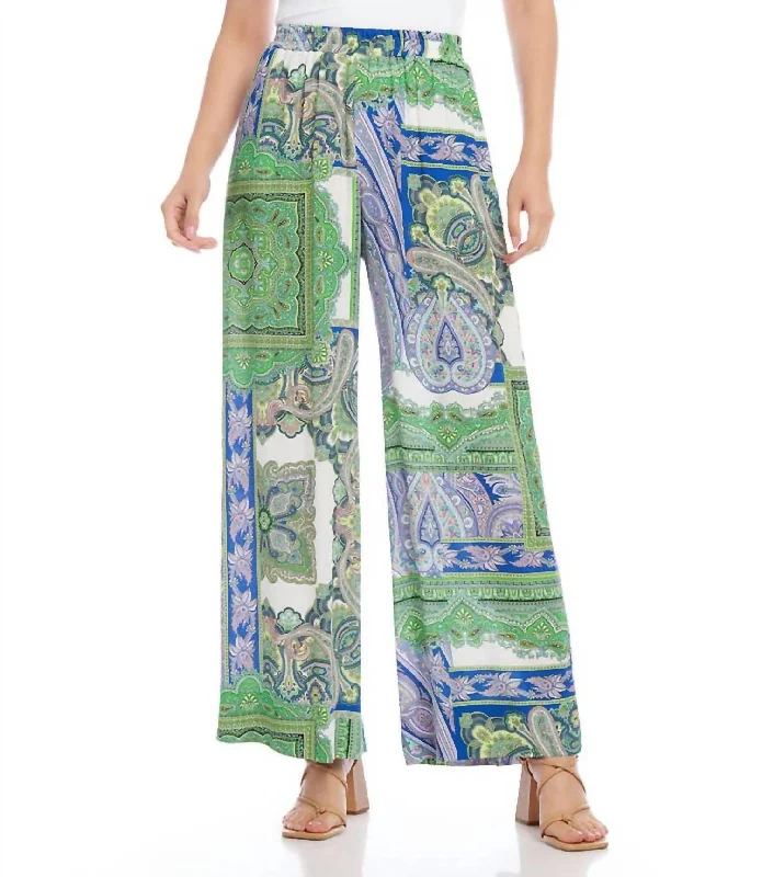 Women's Elastic Waist Pants-Wide Leg Pants In Paisley