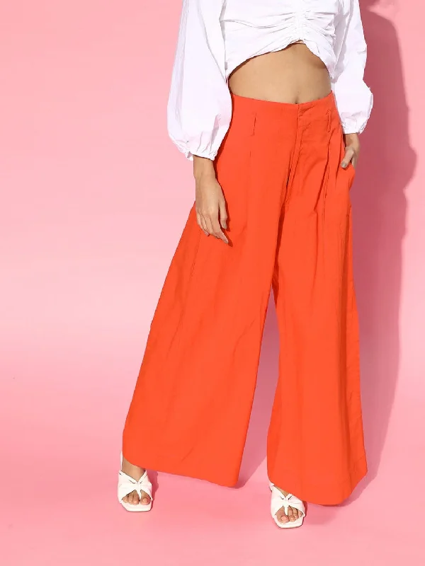 Women's Striped Pants-Women Red High Waist Wide Leg Pants