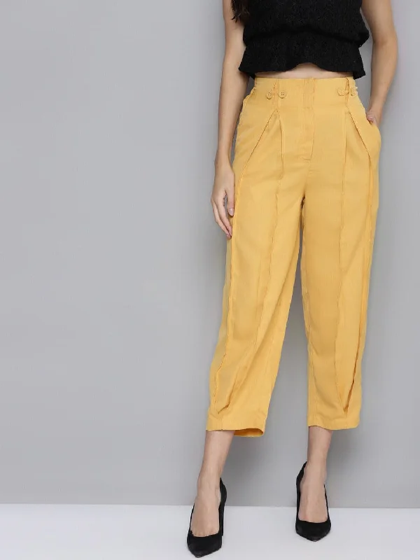 Women's Sailor Pants-Women Yellow Front Pleat Pants