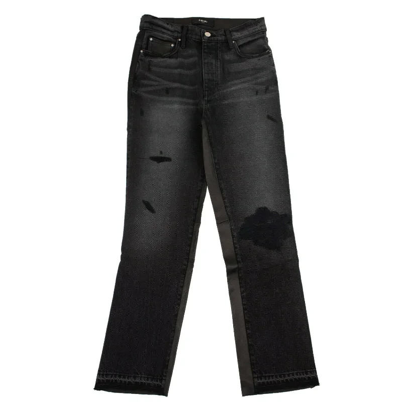 Women's Neon Pants-Women's Black Leather Hybrid Cropped Jeans