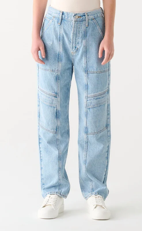 Women's Cotton Pants-Women's High Waist Utility Jeans In Vintage Blue Wash