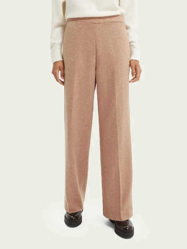 Women's Bell Bottom Pants-Wool Wide Leg Pant In Sand Melange