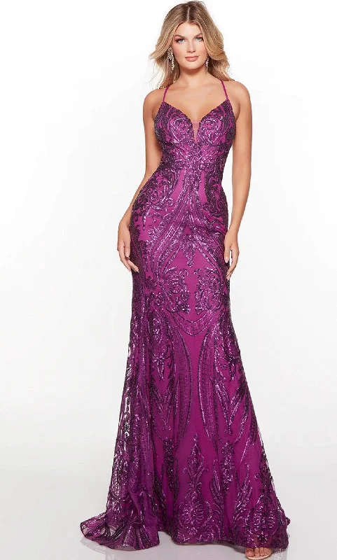 Women's Ruffle Evening Gowns-Alyce Paris 61424 - Sequin Motif Prom Gown