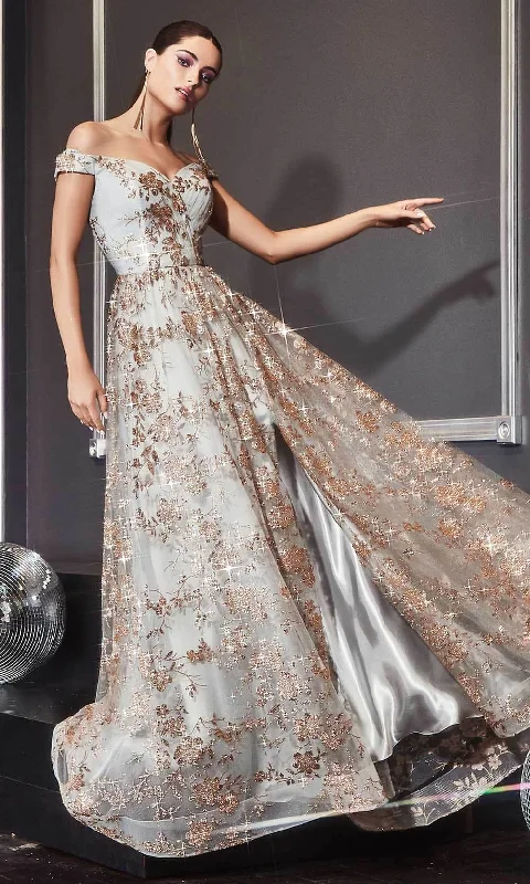 Women's Wrap Evening Dresses-Cinderella Divine - Floral Print A-Line Prom Gown CB069