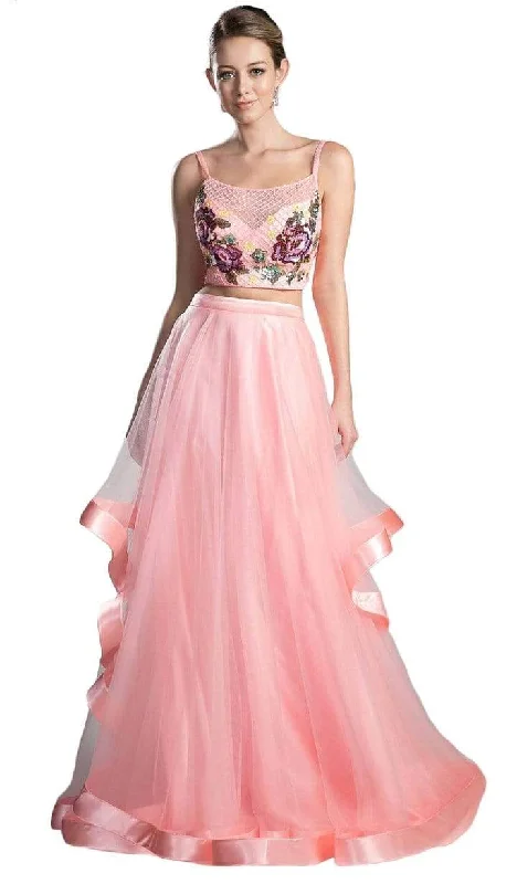 Women's Ruby Evening Gowns-Cinderella Divine - Two Piece Embroidered Tulle Evening Dress 11793