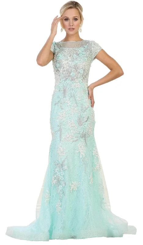 Women's Blue Evening Gowns-May Queen - Lace Ornate Mother of the Bride Dress RQ7567