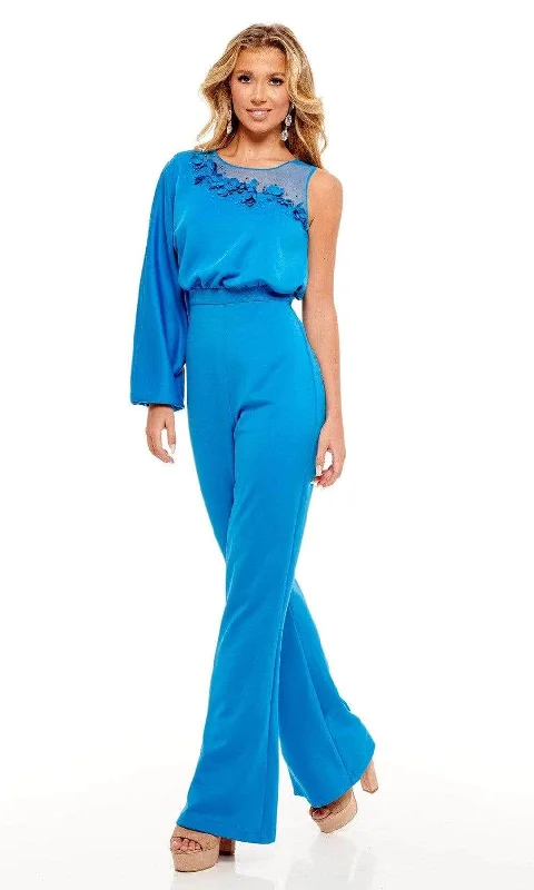 Women's Asymmetrical Evening Gowns-Rachel Allan - Jewel Neck Evening Jumpsuit 50080